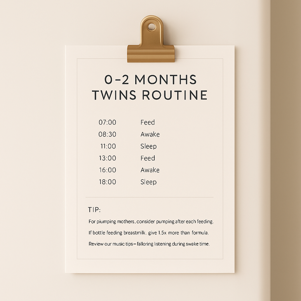 0–2 Month Twins Routine Fridge Card | Daily Schedule for Twin Babies